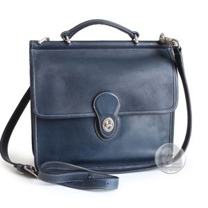 Coach Willis Bag Royal Blue Leather Silver HW Contrast Stitching 2005 HTF #9927